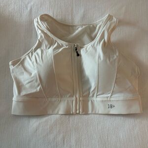 Women's Yvette Front Zip Cream Sports Bra With Mesh Racerback, L